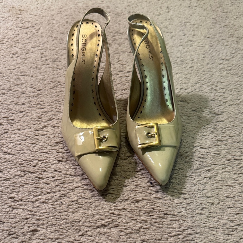 BCBGirls Patent Leather Heels in Cream